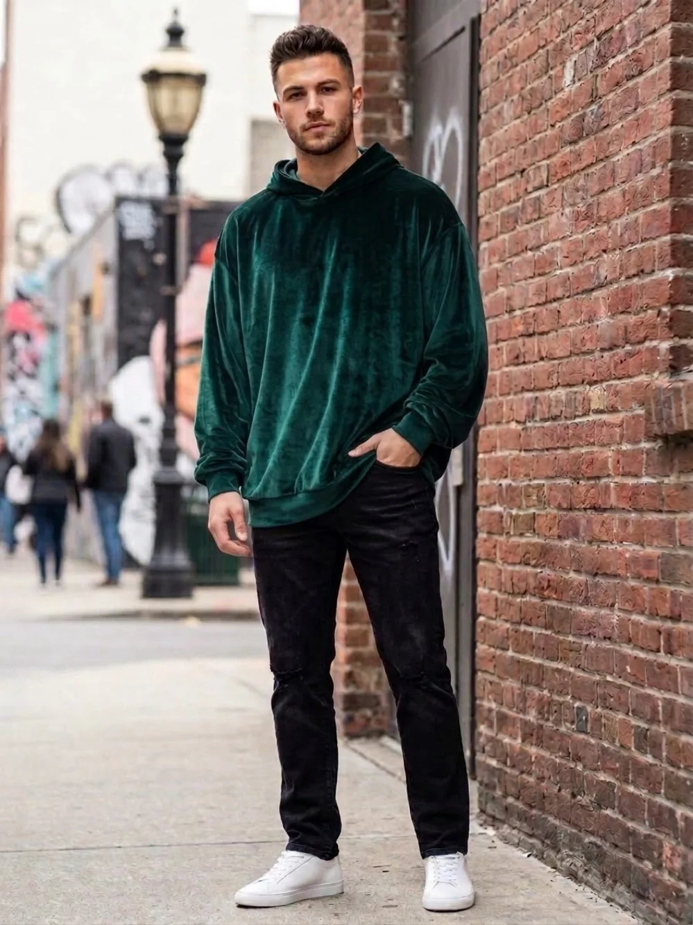 MASSIVE LUXURY EDITION Emerald Green Velvet Boxy Hoodie M